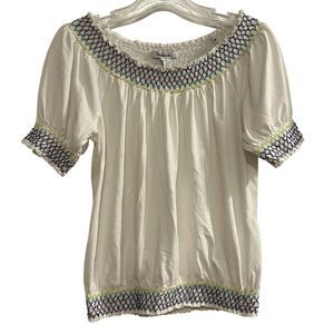 Style & Co Women's Off-Shoulder Blouse M White Embroidered Multicolor